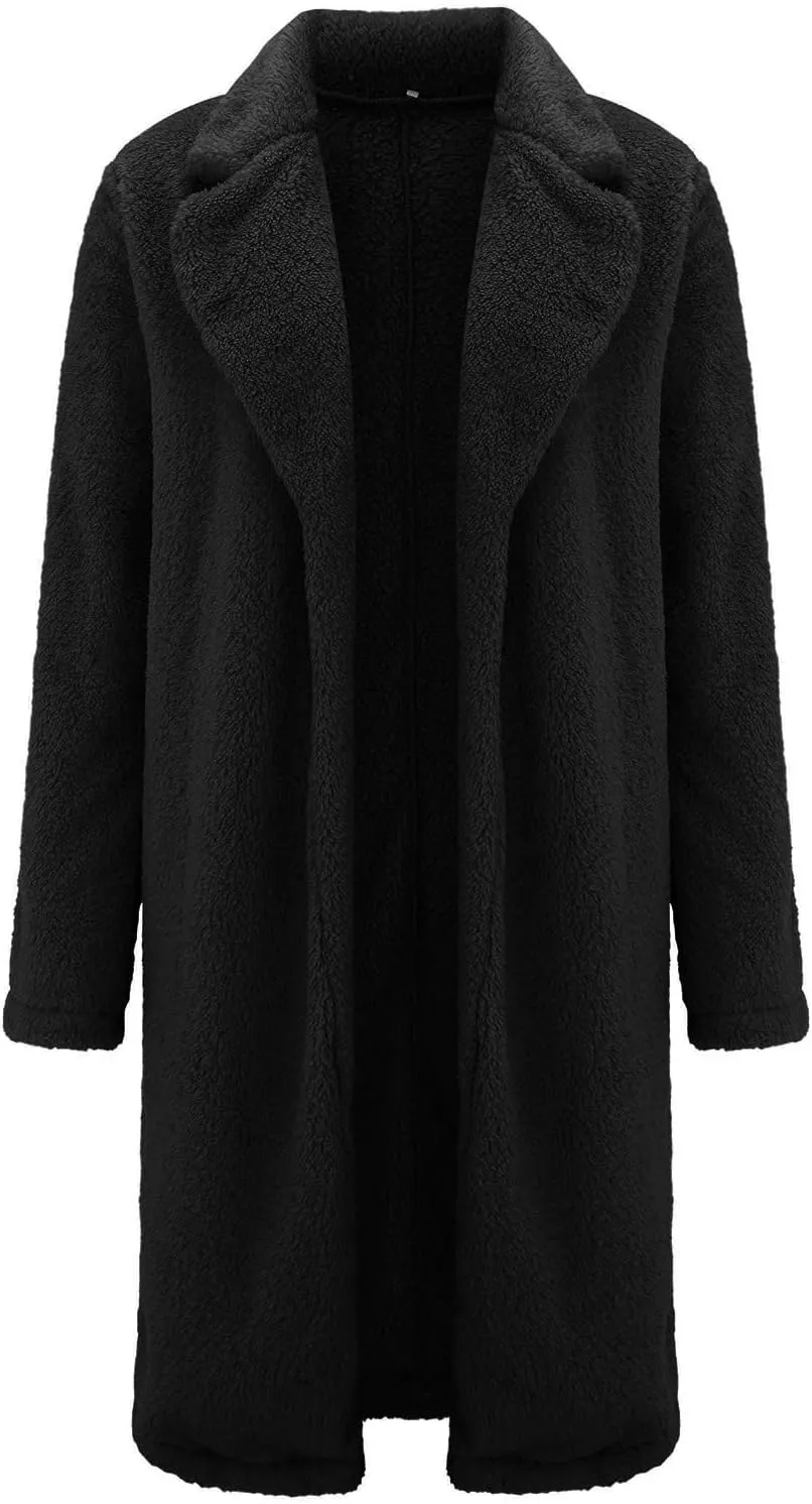 2023 Women Winter Coats Fleece Long Windbreaker Warm Fuzzy Overcoats Trendy Lapel Jackets Plus Size Casual Outwear