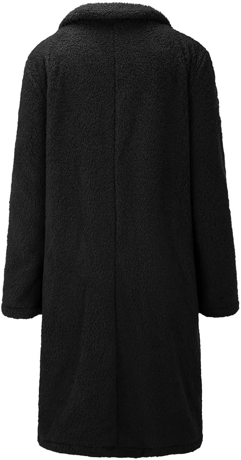 2023 Women Winter Coats Fleece Long Windbreaker Warm Fuzzy Overcoats Trendy Lapel Jackets Plus Size Casual Outwear