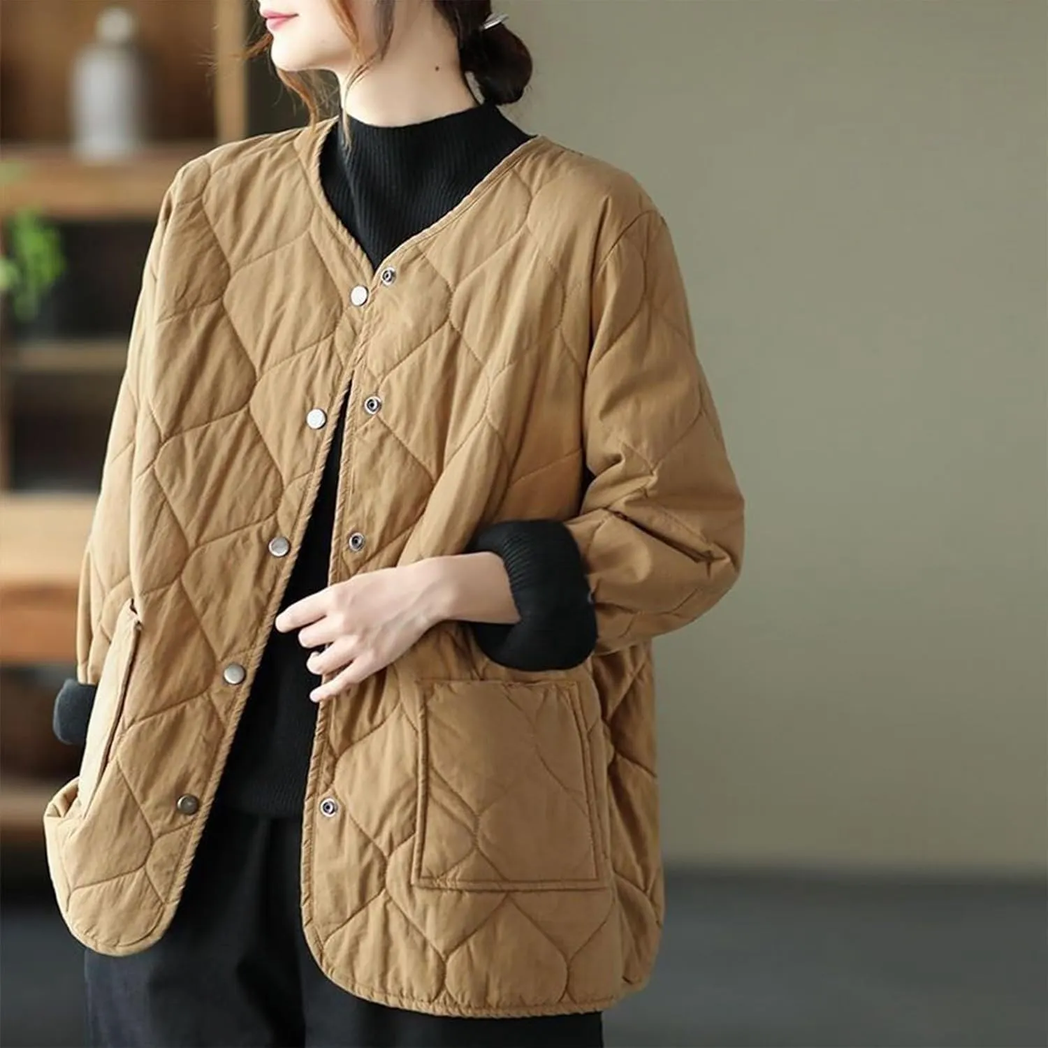 2023 Women's Lightweight Down Coat Long Sleeve Zip Packable Short Puffer Jackets Trendy Casual Windproof Winter Outerwear