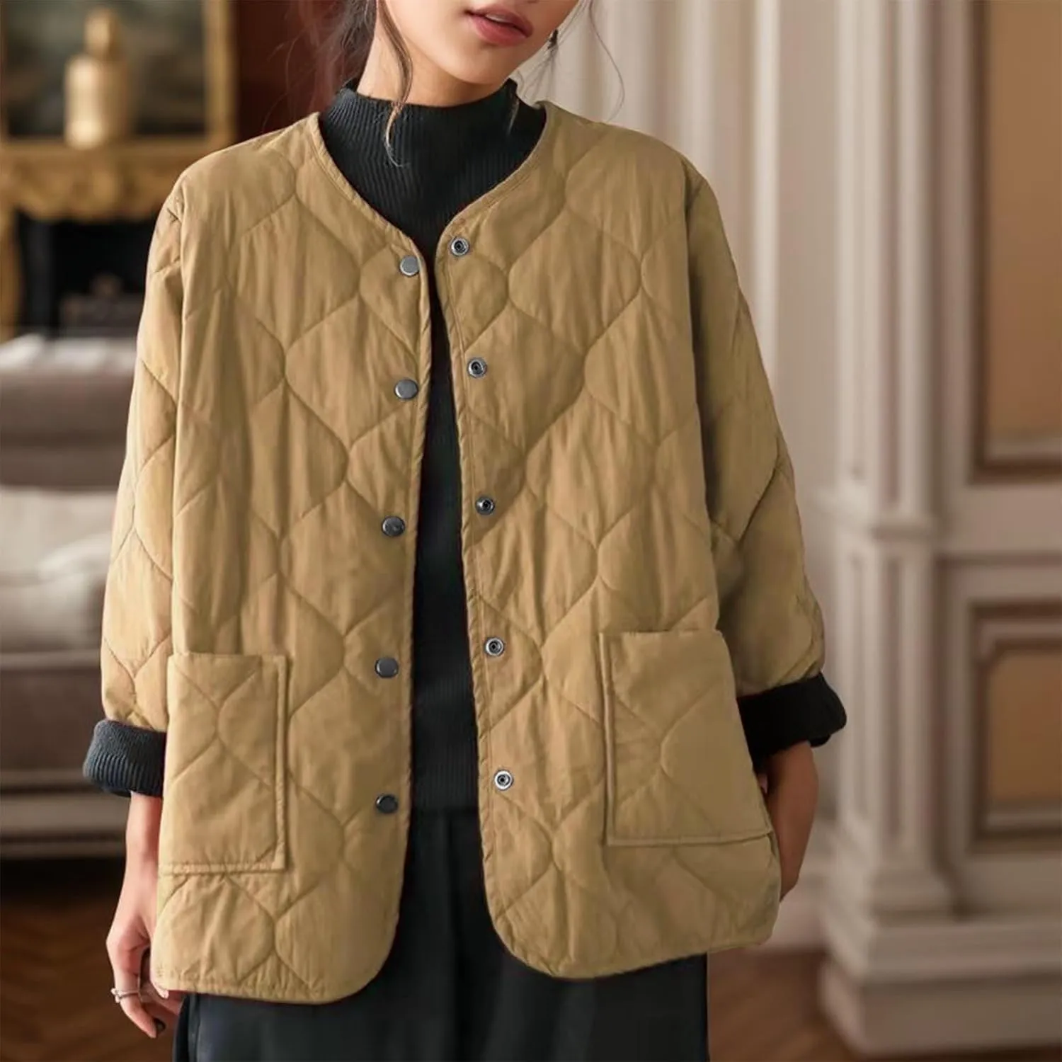 2023 Women's Lightweight Down Coat Long Sleeve Zip Packable Short Puffer Jackets Trendy Casual Windproof Winter Outerwear