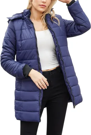 2023 Womens Packable Puffer Coat Trendy Windproof Lightweight Down Jacket Winter Warm Long Puffer Coat with Detachable Hood