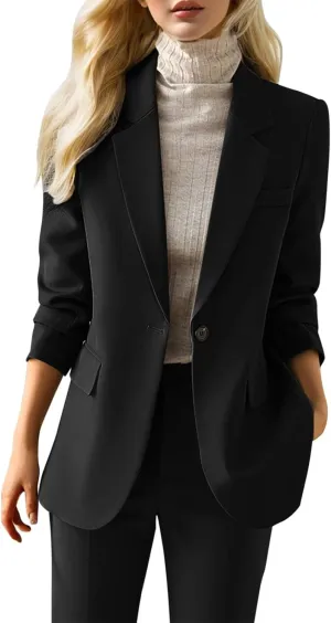 2024 Women's Casual Blazers Work Office Dressy Double Notch Lapel Suit Jackets Single Button Peplum Comfy Blazer Sport Coats