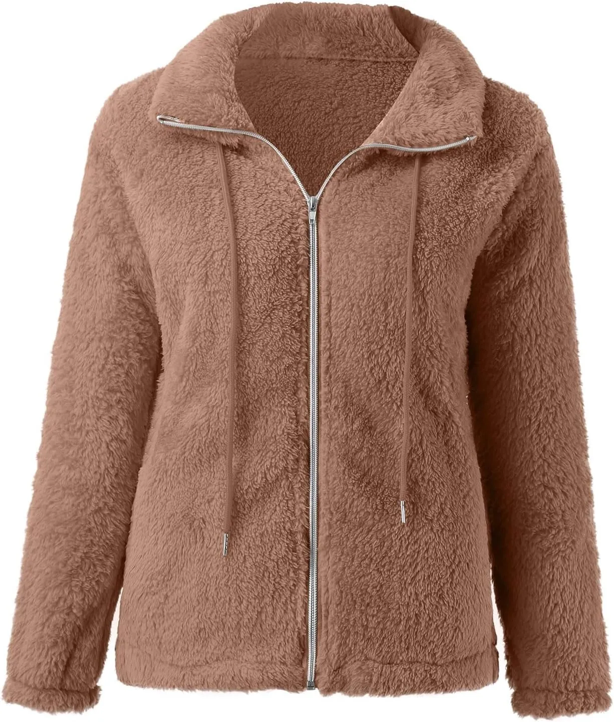 2024 Womens Fleece Jackets Winter Casual Fuzzy Coats Warm Plush Zipper Sweatshirt Dressy Loose Plus Size Outwear Trench Coat