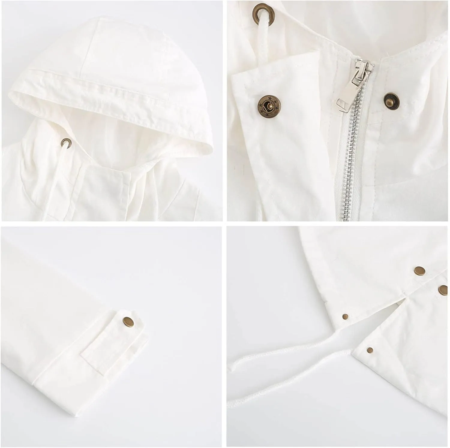2024 Womens Hooded Trench Coat Casual Long Sleeve Drawstring Windbreaker Loose Zip Up Overcoat Outdoor Sport Outwear