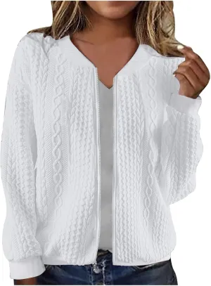 2024 Womens Short Winter Coats Dressy Casual Full Zip Up Petite Jackets Trendy Fashion Jacquard Sweater Cardigan Plus Size