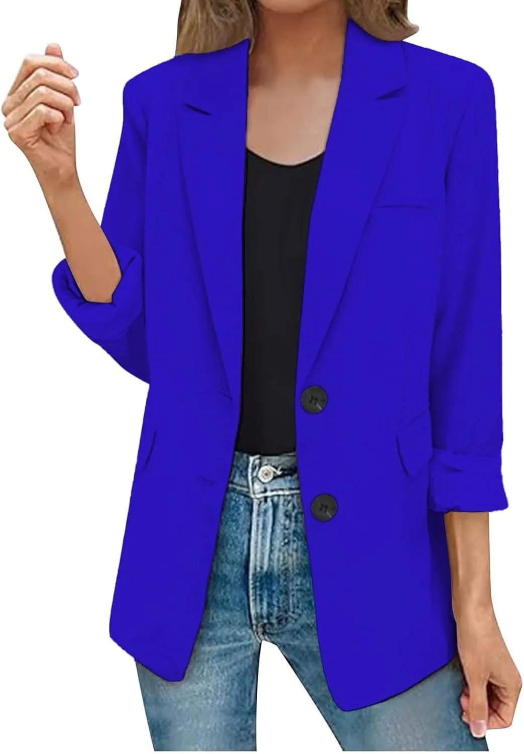 2025 Womens Work Office Blazer Jacket Casual Bussiness Blazers Open Front Long Sleeve Button Down Lapel Blazer