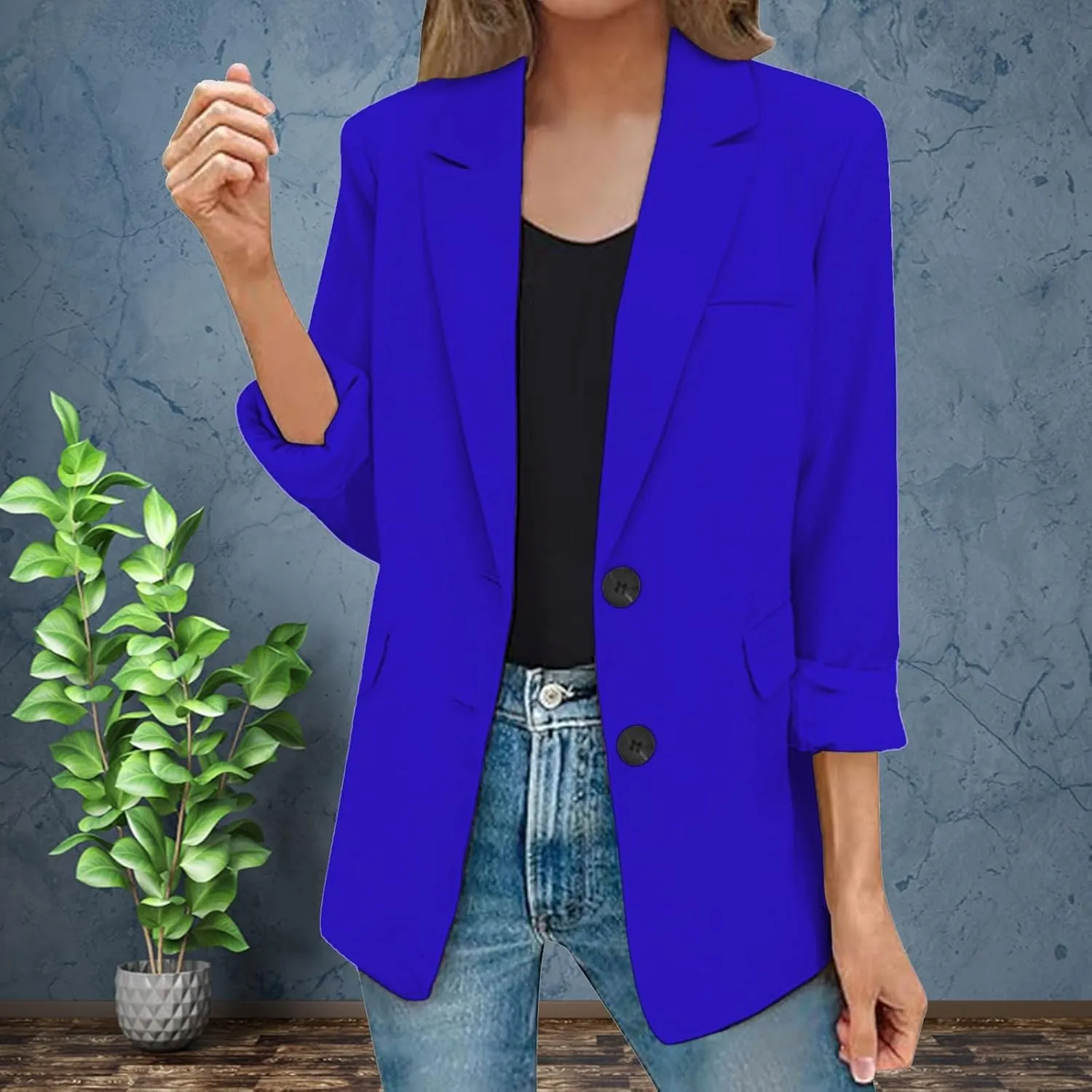 2025 Womens Work Office Blazer Jacket Casual Bussiness Blazers Open Front Long Sleeve Button Down Lapel Blazer