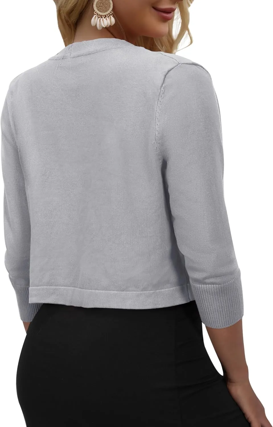 AAMILIFE Women's 3/4 Sleeve Cropped Cardigans Sweater Open Front Short Shrugs