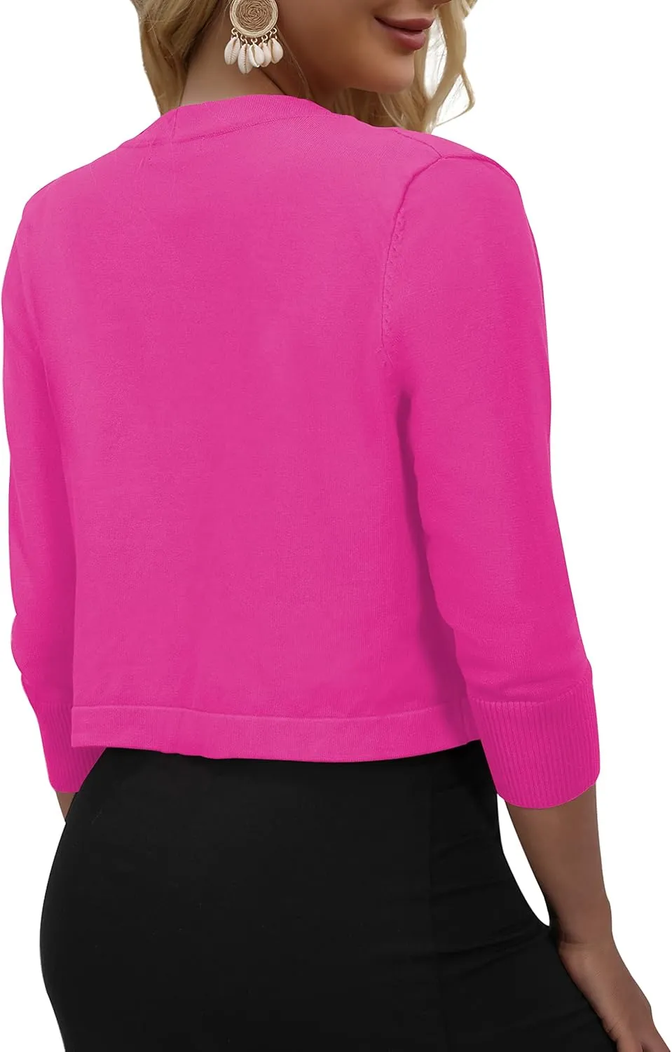 AAMILIFE Women's 3/4 Sleeve Cropped Cardigans Sweater Open Front Short Shrugs