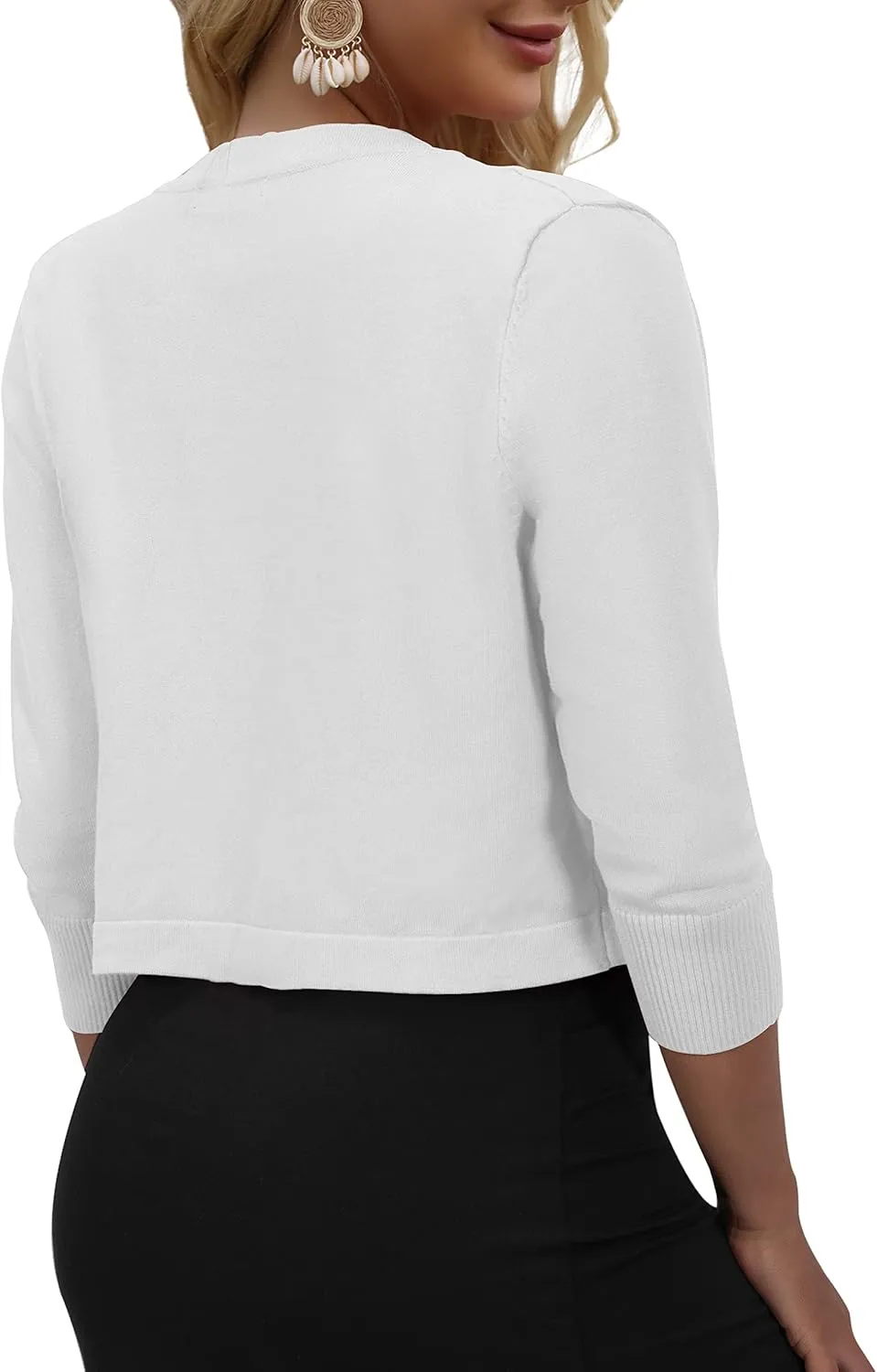 AAMILIFE Women's 3/4 Sleeve Cropped Cardigans Sweater Open Front Short Shrugs