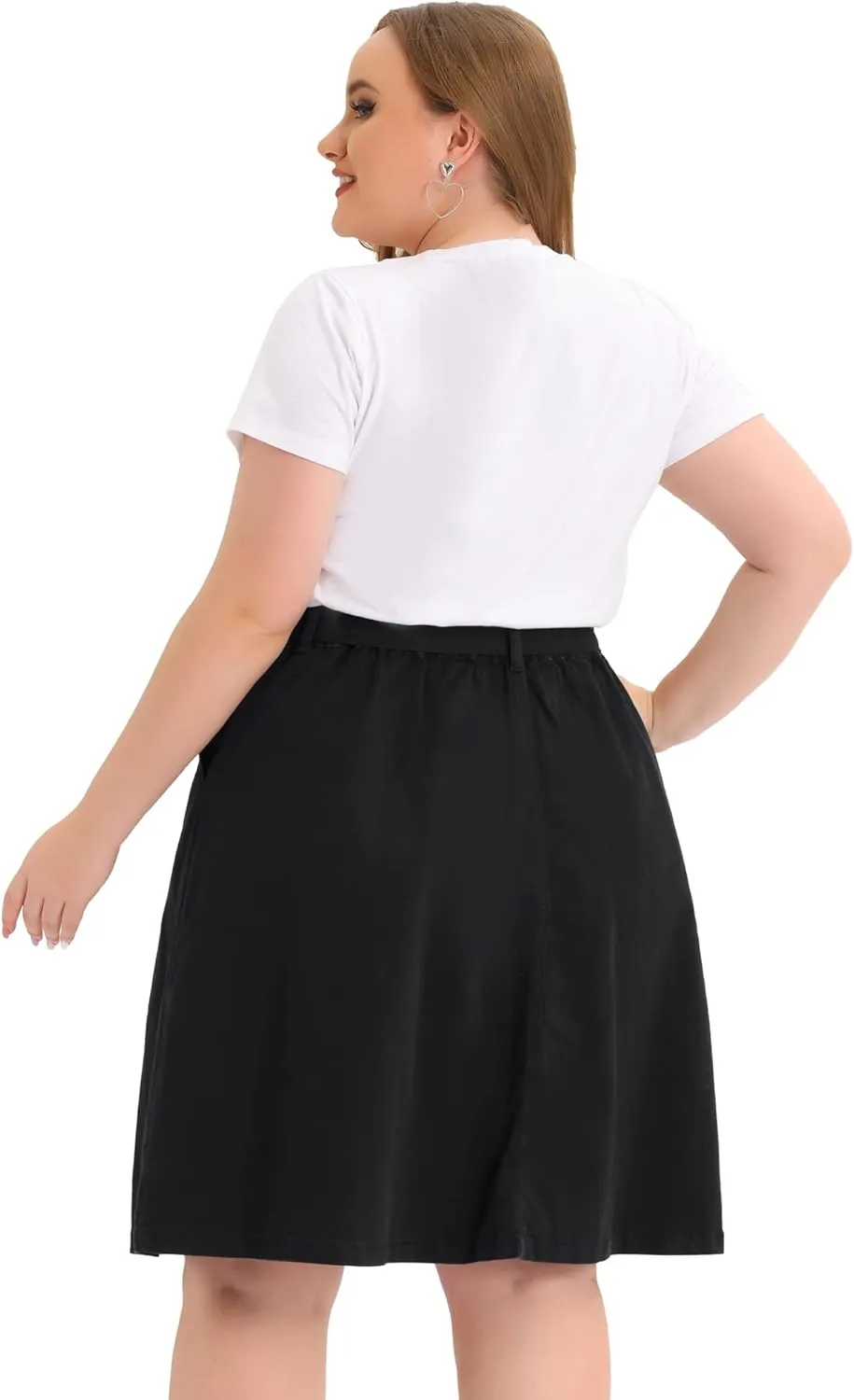 Agnes Orinda Plus Size Women's Denim Skirts Tie Waist A-Line with Pockets Midi Summer Jeans Skirts
