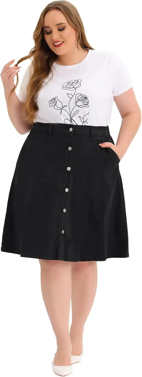 Agnes Orinda Plus Size Women's Denim Skirts Tie Waist A-Line with Pockets Midi Summer Jeans Skirts