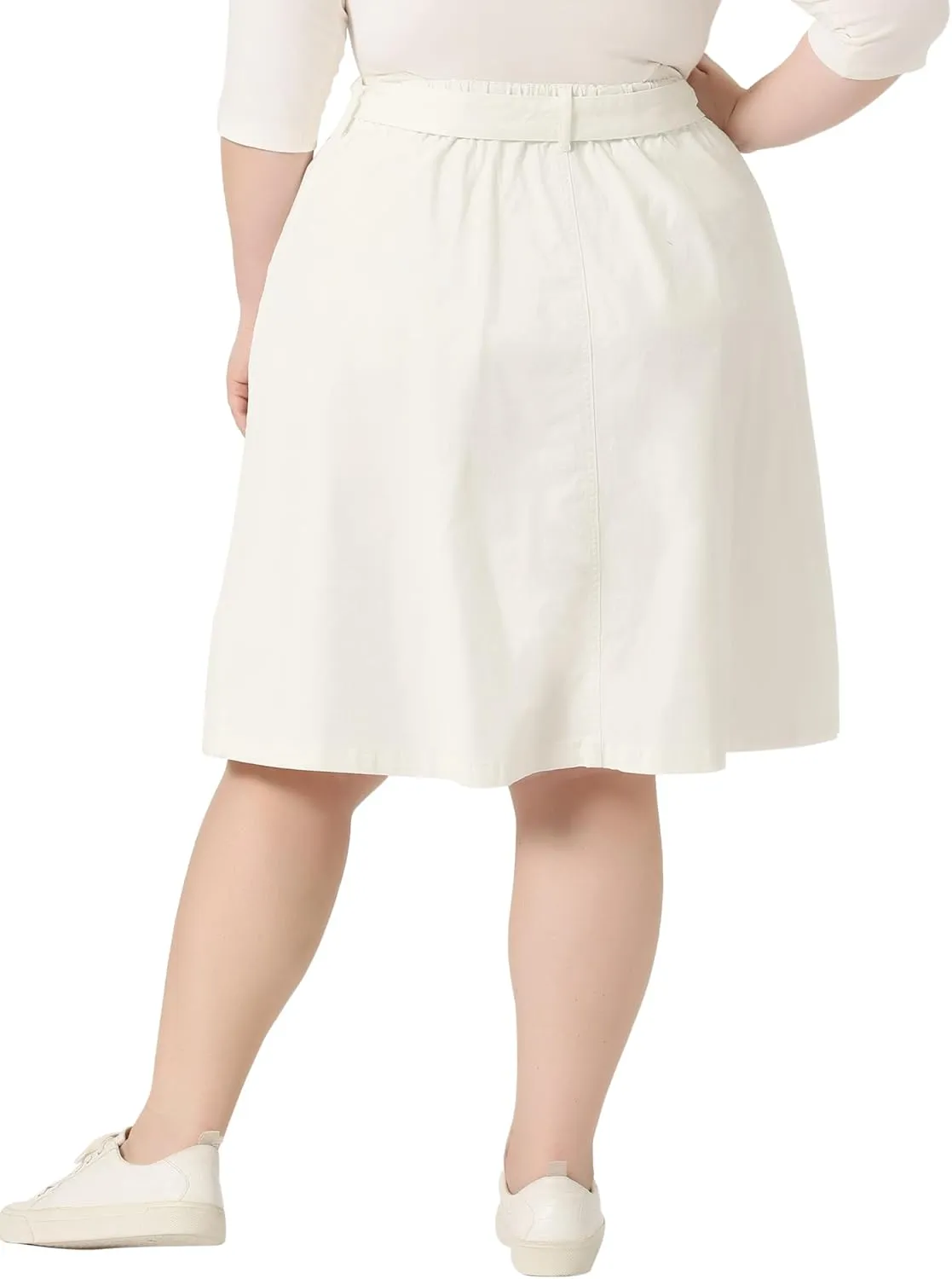 Agnes Orinda Plus Size Women's Denim Skirts Tie Waist A-Line with Pockets Midi Summer Jeans Skirts