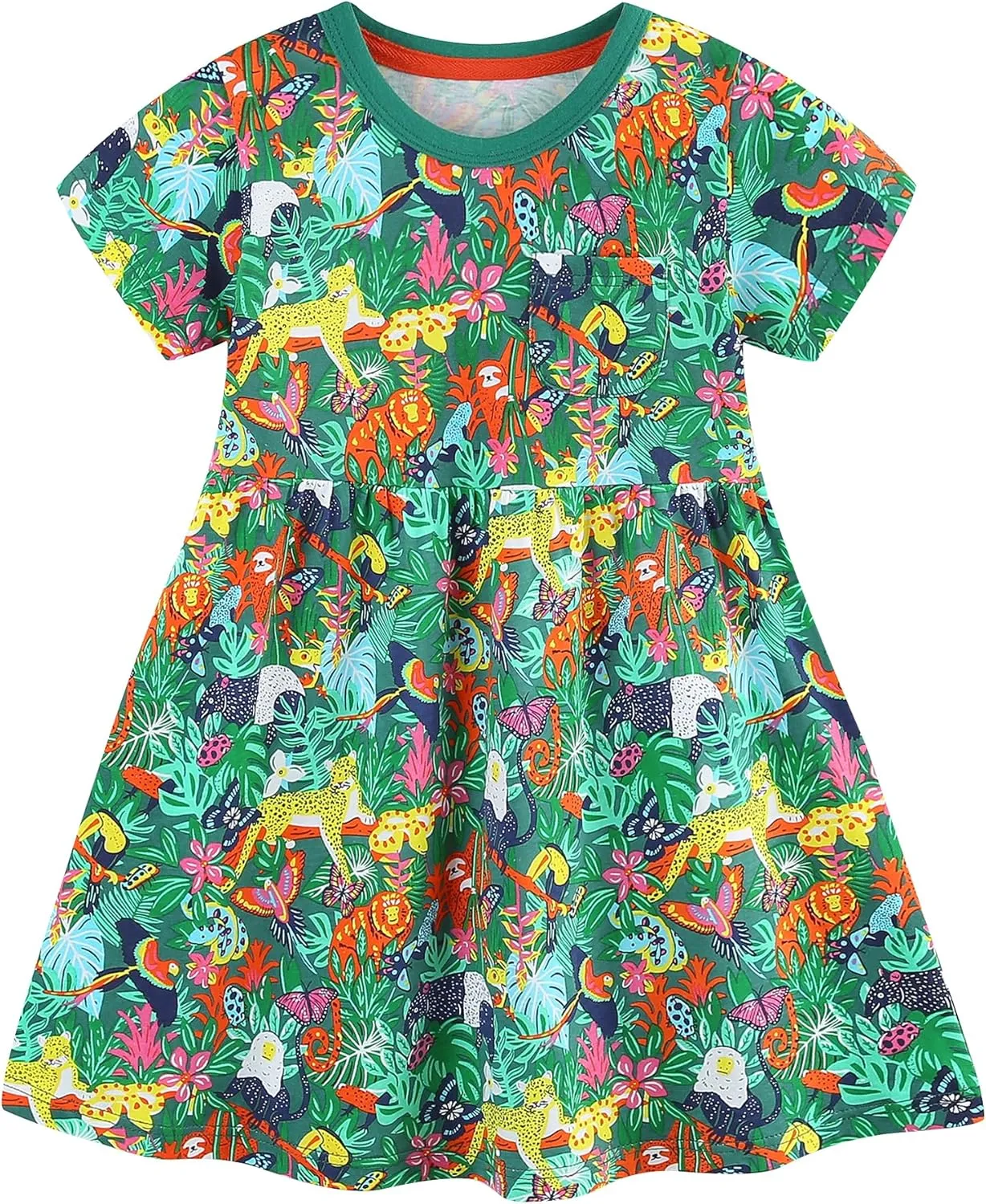 AIWUHE Toddler Girls Dress Cotton Casual Short Sleeve Striped Jersey Dresses Summer Cartoon Dinosaurs Appliques Shirt 2-7Y