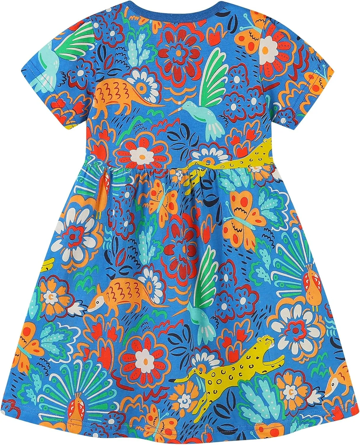 AIWUHE Toddler Girls Dress Cotton Casual Short Sleeve Striped Jersey Dresses Summer Cartoon Dinosaurs Appliques Shirt 2-7Y