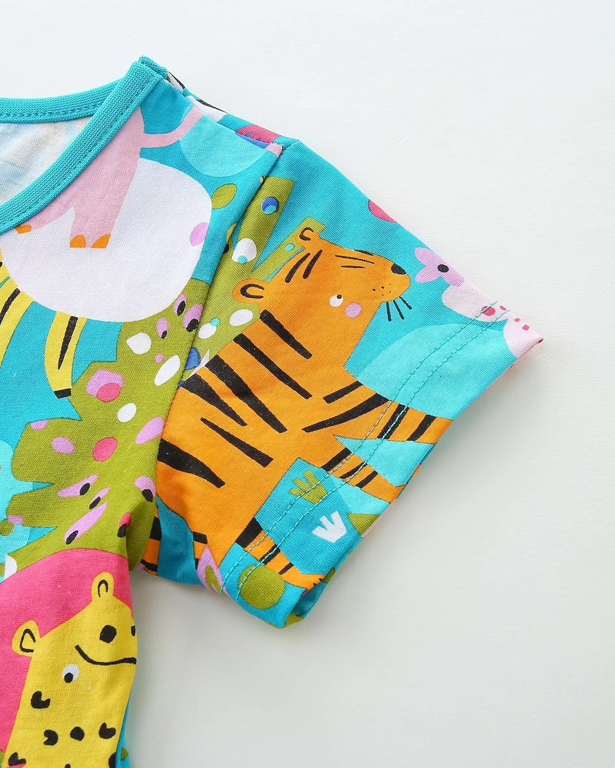AIWUHE Toddler Girls Dress Cotton Casual Short Sleeve Striped Jersey Dresses Summer Cartoon Dinosaurs Appliques Shirt 2-7Y