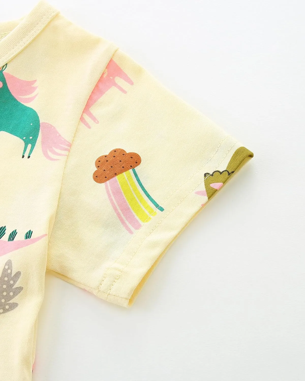 AIWUHE Toddler Girls Dress Cotton Casual Short Sleeve Striped Jersey Dresses Summer Cartoon Dinosaurs Appliques Shirt 2-7Y