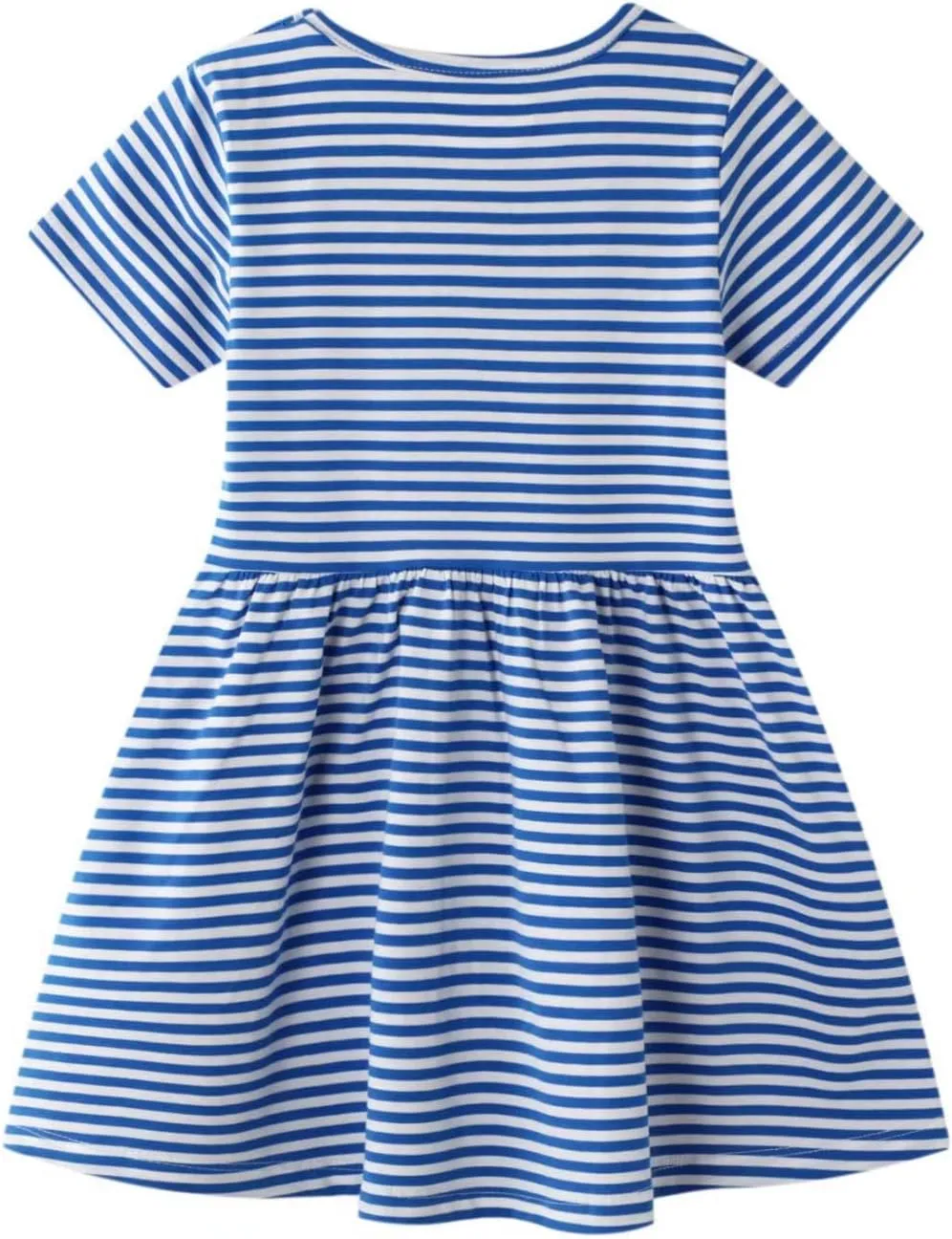 AIWUHE Toddler Girls Dress Cotton Casual Short Sleeve Striped Jersey Dresses Summer Cartoon Dinosaurs Appliques Shirt 2-7Y