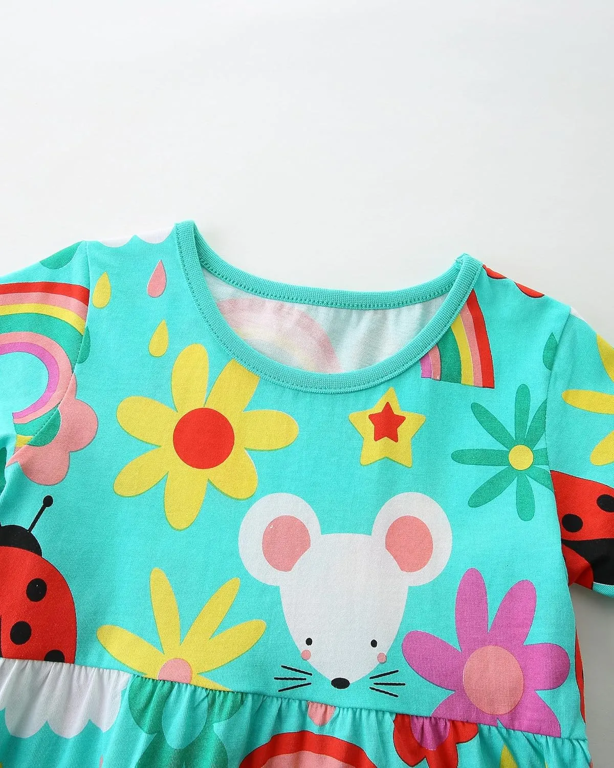 AIWUHE Toddler Girls Dress Cotton Casual Short Sleeve Striped Jersey Dresses Summer Cartoon Dinosaurs Appliques Shirt 2-7Y