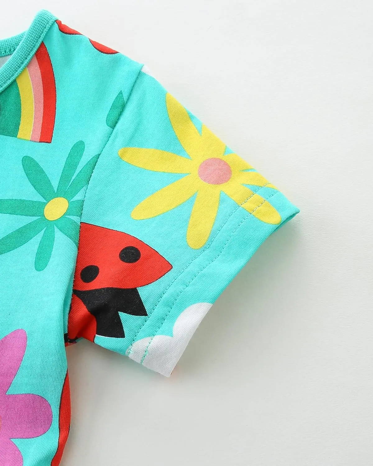 AIWUHE Toddler Girls Dress Cotton Casual Short Sleeve Striped Jersey Dresses Summer Cartoon Dinosaurs Appliques Shirt 2-7Y