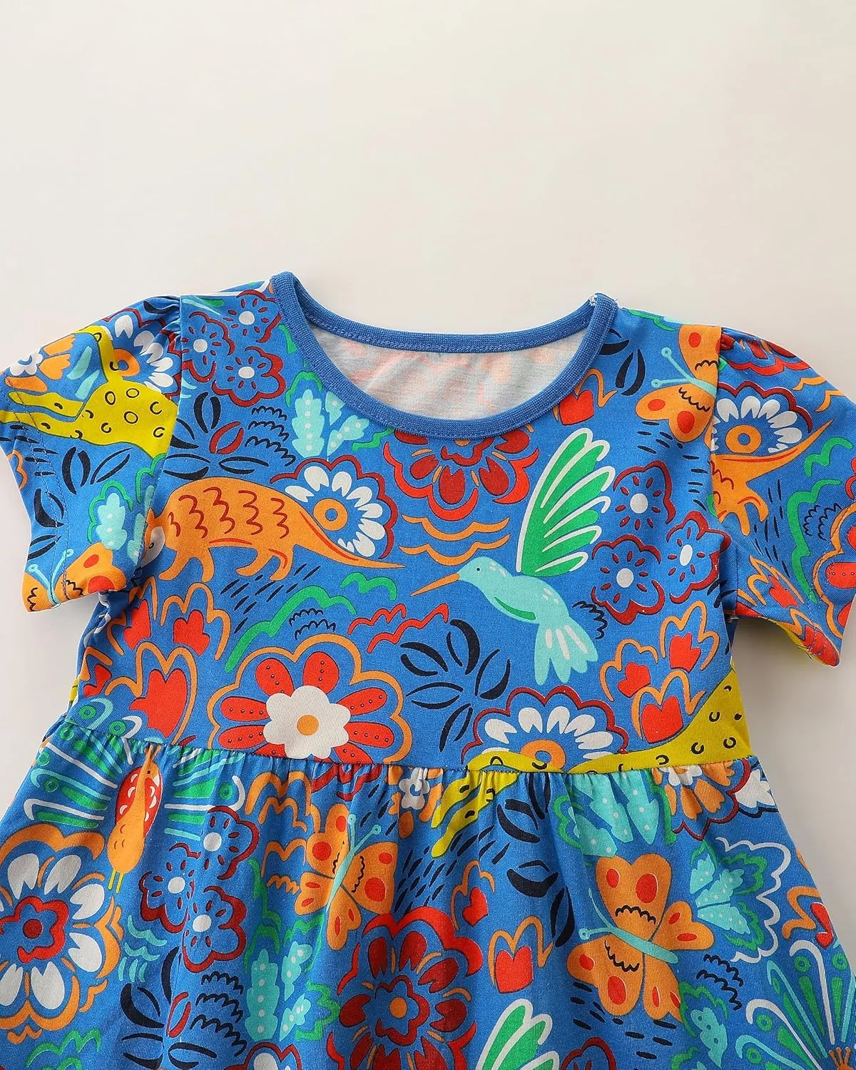 AIWUHE Toddler Girls Dress Cotton Casual Short Sleeve Striped Jersey Dresses Summer Cartoon Dinosaurs Appliques Shirt 2-7Y