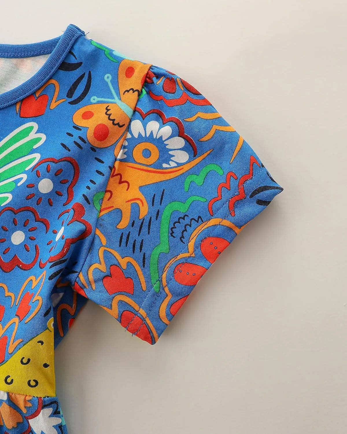 AIWUHE Toddler Girls Dress Cotton Casual Short Sleeve Striped Jersey Dresses Summer Cartoon Dinosaurs Appliques Shirt 2-7Y