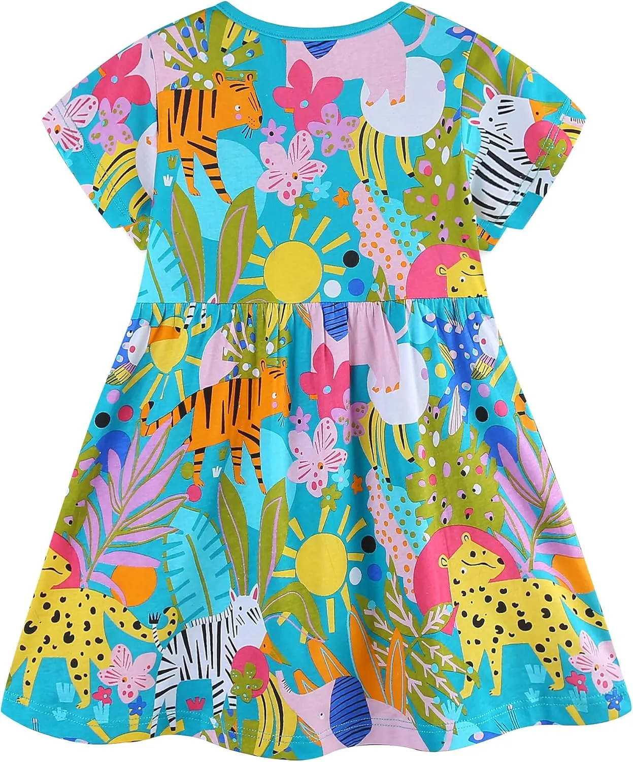 AIWUHE Toddler Girls Dress Cotton Casual Short Sleeve Striped Jersey Dresses Summer Cartoon Dinosaurs Appliques Shirt 2-7Y