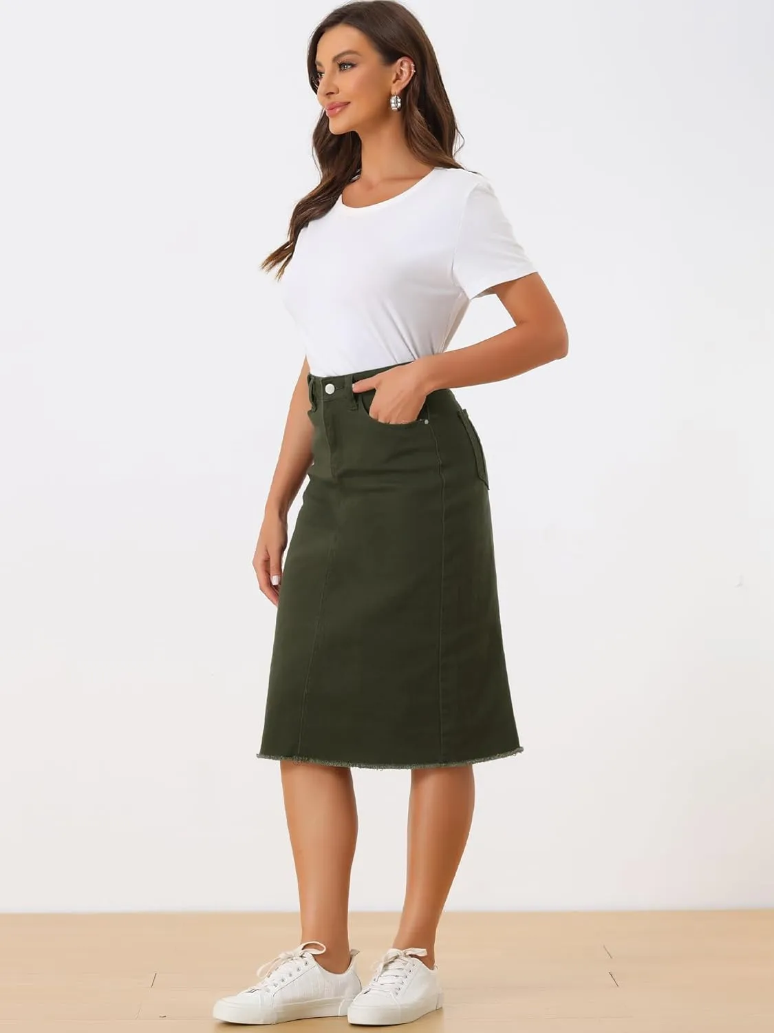 Allegra K Women's Casual Jean Skirt High Waist Back Slit Stretch Denim Skirts