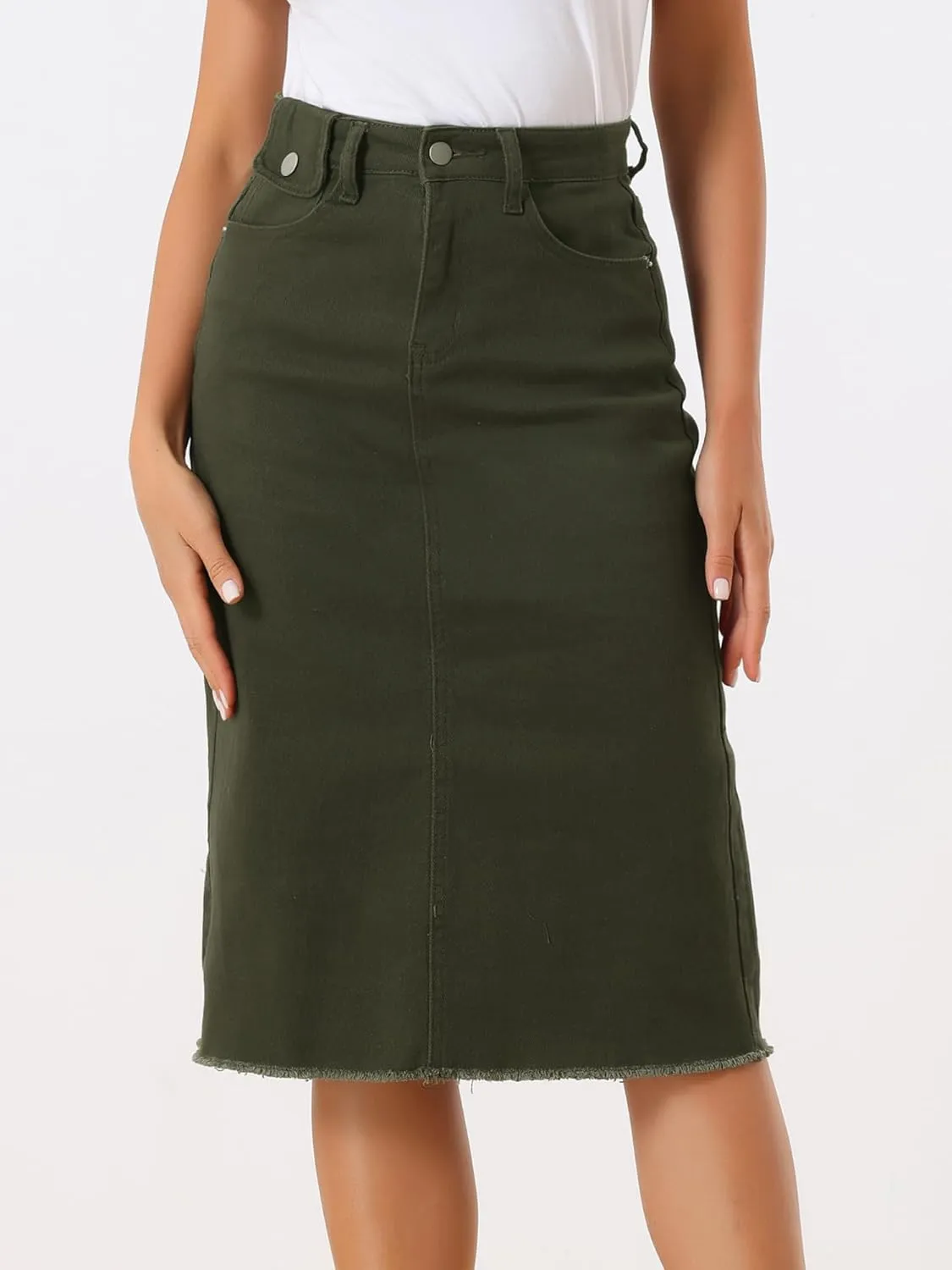 Allegra K Women's Casual Jean Skirt High Waist Back Slit Stretch Denim Skirts