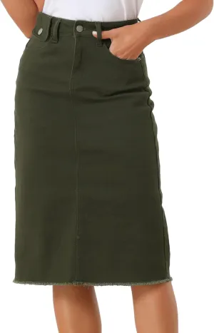Allegra K Women's Casual Jean Skirt High Waist Back Slit Stretch Denim Skirts