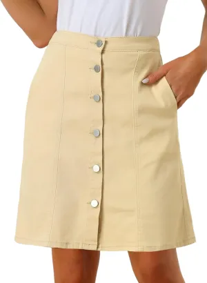 Allegra K Women's Denim Skirts 2024 Summer Casual A-Line Short Button Down Jean Skirt