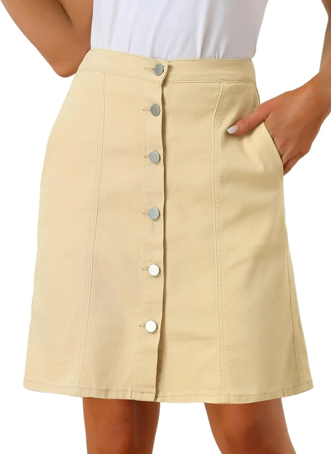 Allegra K Women's Denim Skirts 2024 Summer Casual A-Line Short Button Down Jean Skirt