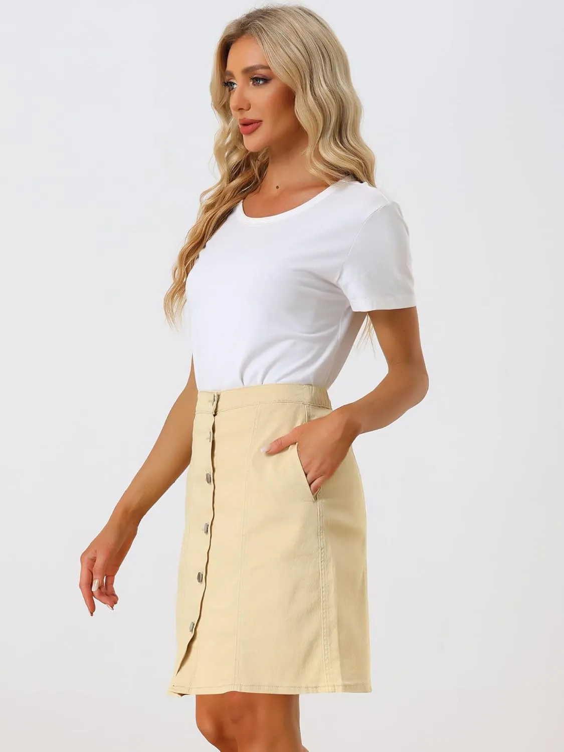 Allegra K Women's Denim Skirts 2024 Summer Casual A-Line Short Button Down Jean Skirt
