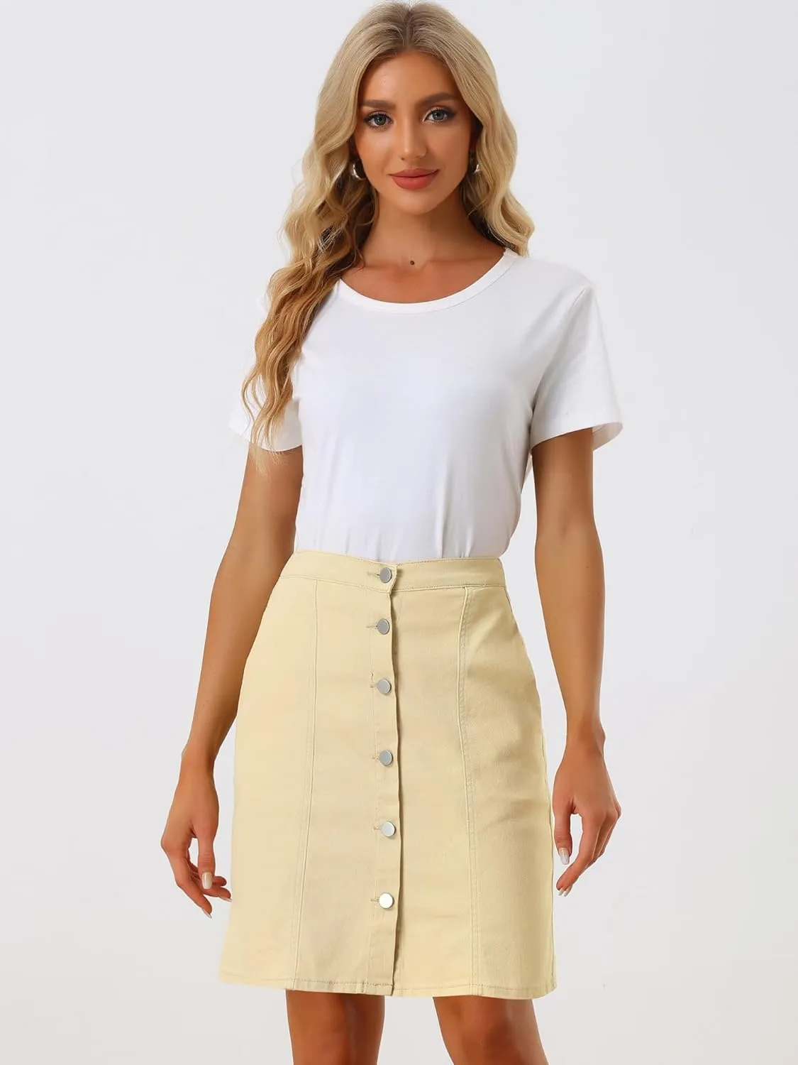 Allegra K Women's Denim Skirts 2024 Summer Casual A-Line Short Button Down Jean Skirt