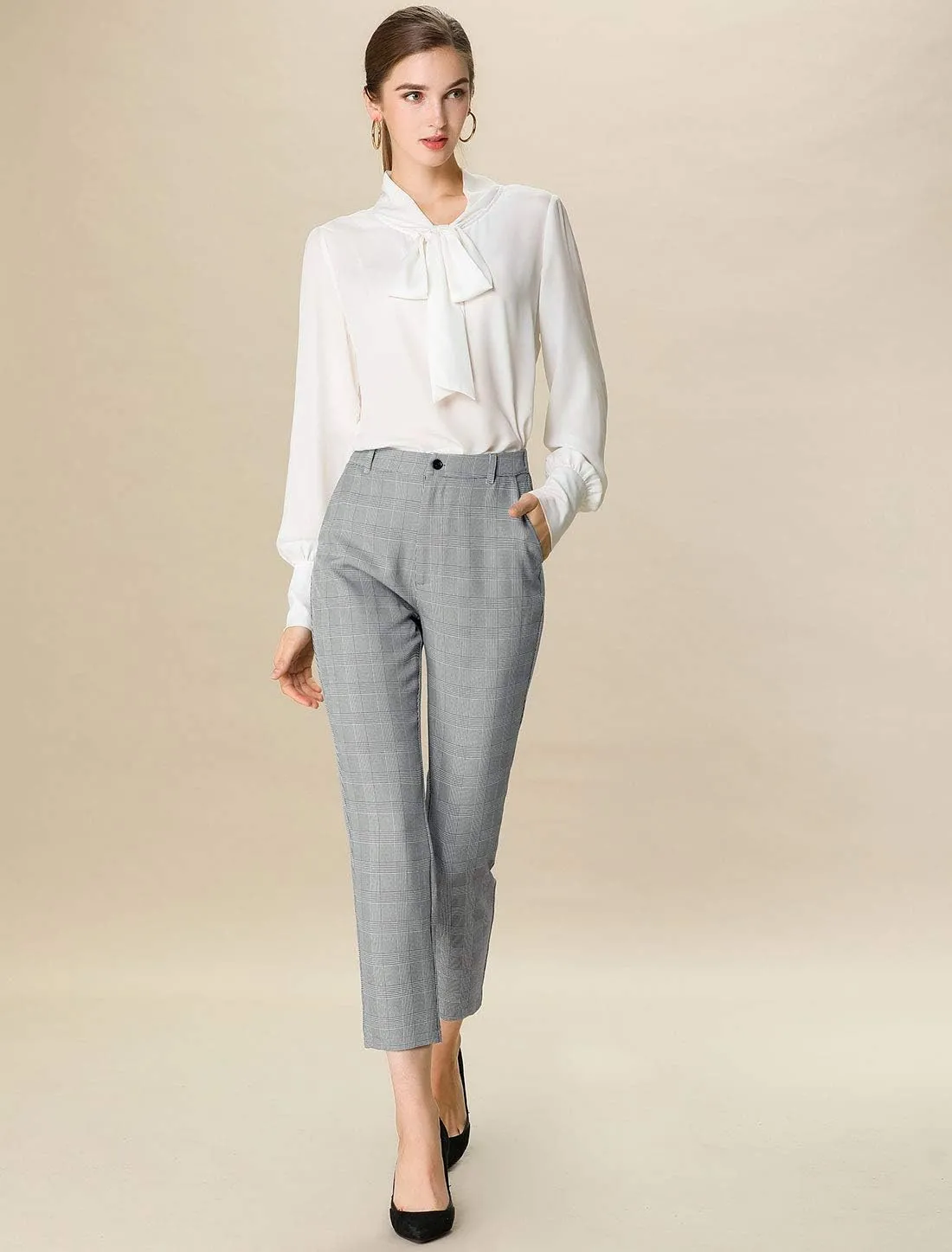 Allegra K Women's Work Dress Pants High Waisted Office Ankle Pants