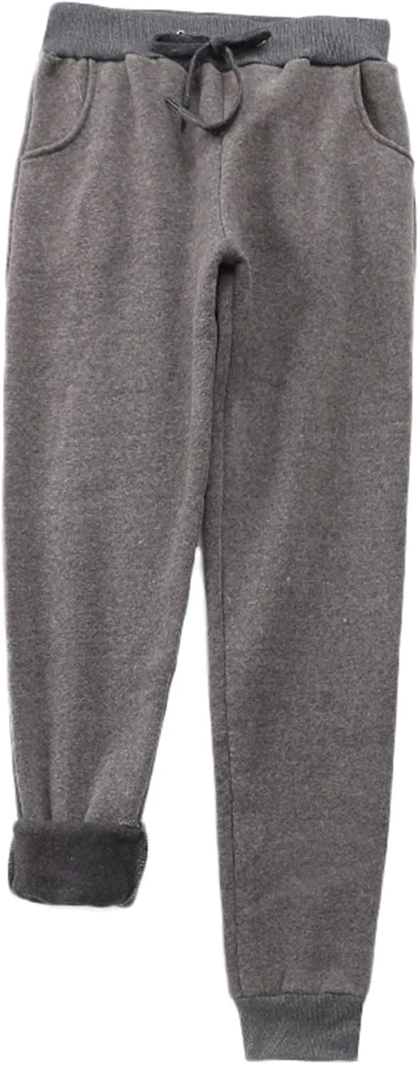 Andongnywell Women's Warm Jogger Fleece Pants Sherpa Lined Athletic Sweatpants Winter Casual Harem Sports Pants