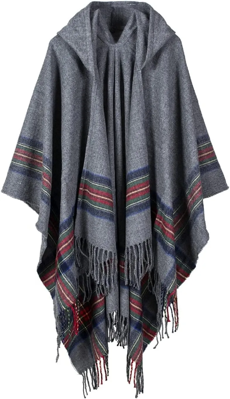 Bakerdani Poncho Capes with Hood Pashmina Cardigans Blanket Shawls with Tassels