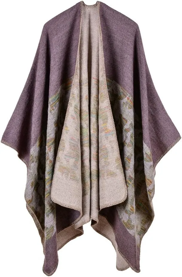 Bakerdani Women's Winter Wrap Blanket Poncho Cape Shawl Cardigans Sweater Coat