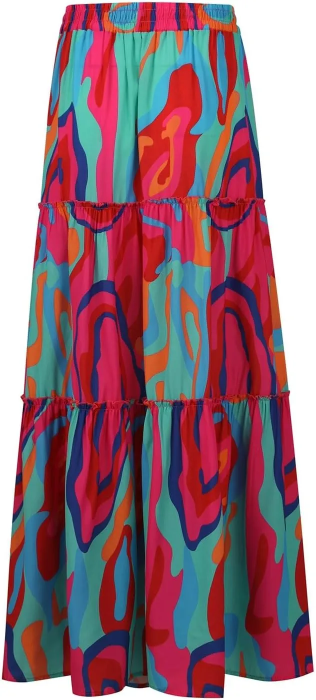 Beach Skirts for Women, Boho Maxi Trendy Casual Vacation Flowy Womens Skirts