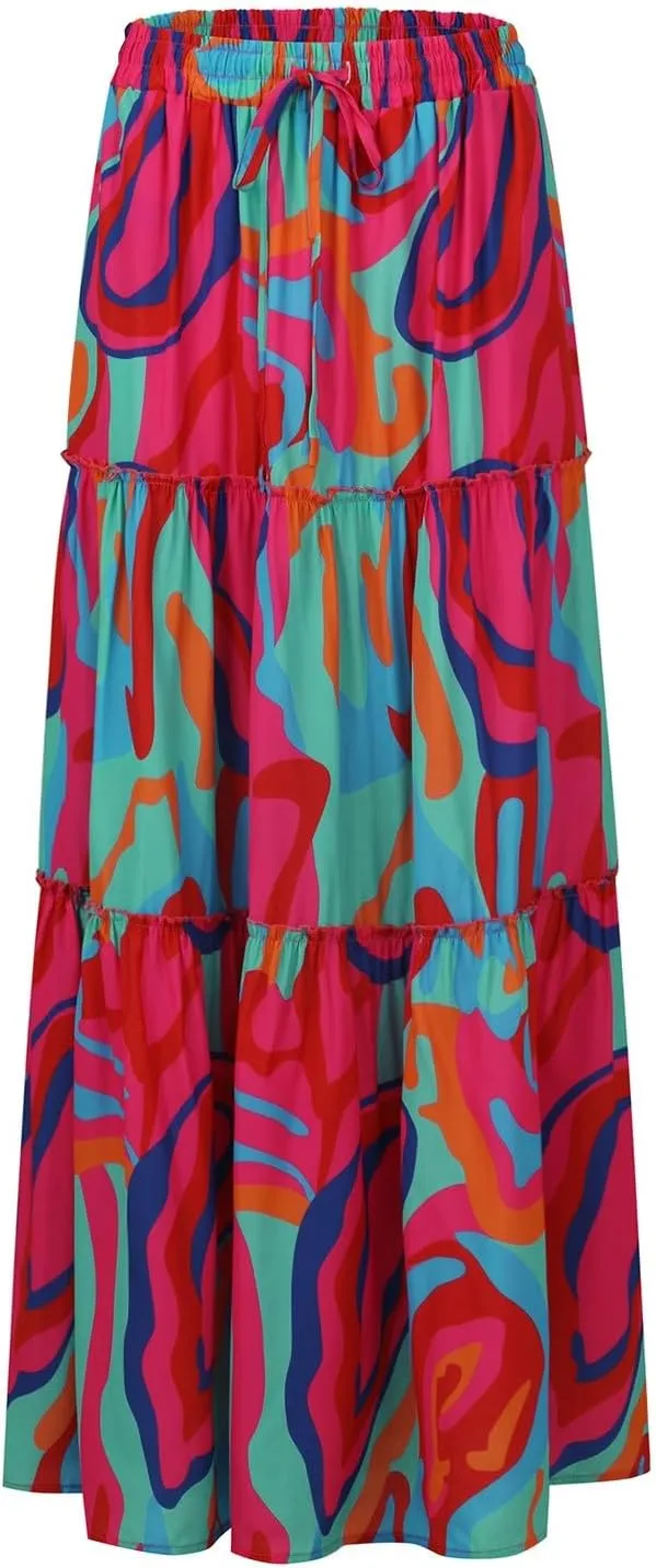 Beach Skirts for Women, Boho Maxi Trendy Casual Vacation Flowy Womens Skirts