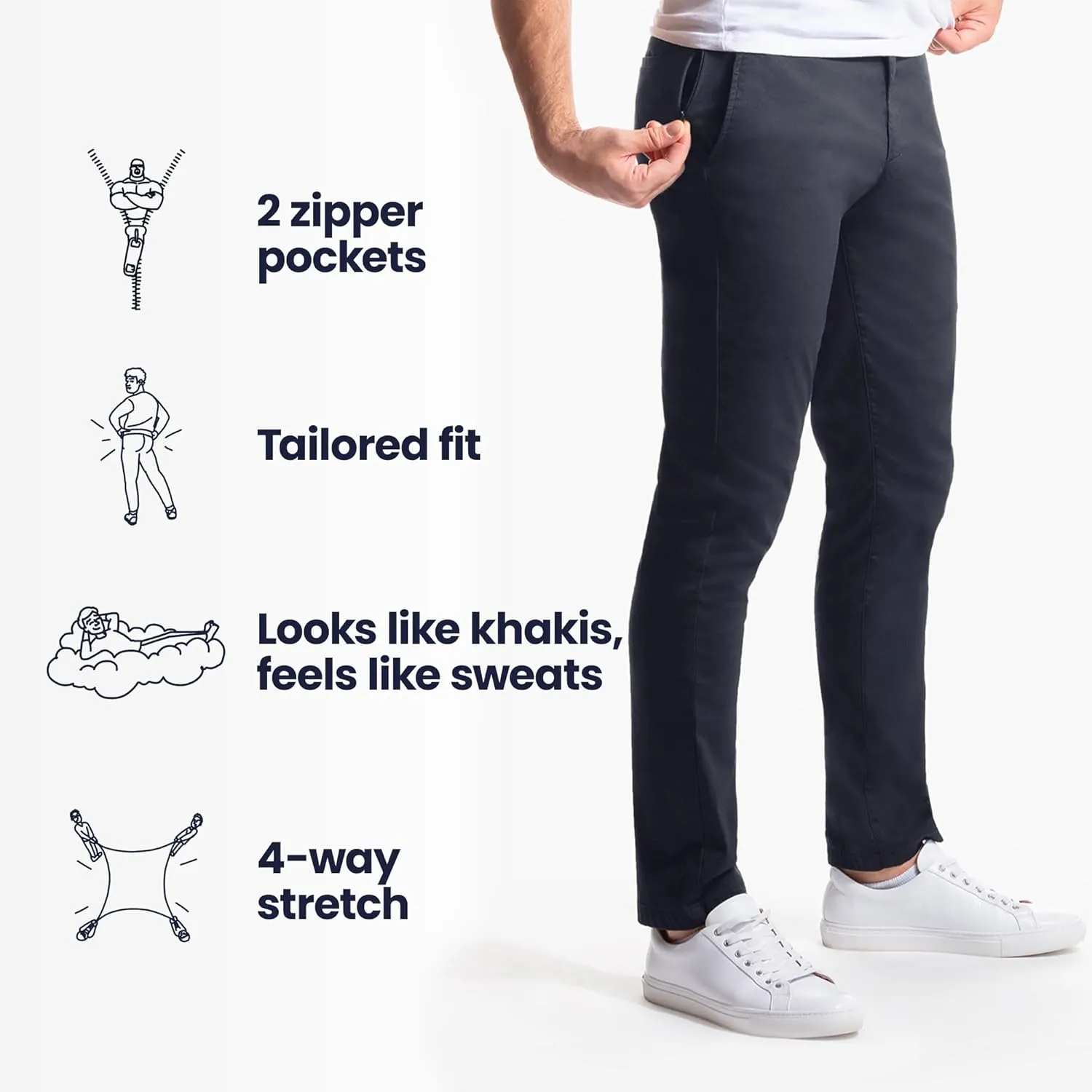 birddogs Mens Stretch Khakis – Casual, Slim Fit Pants