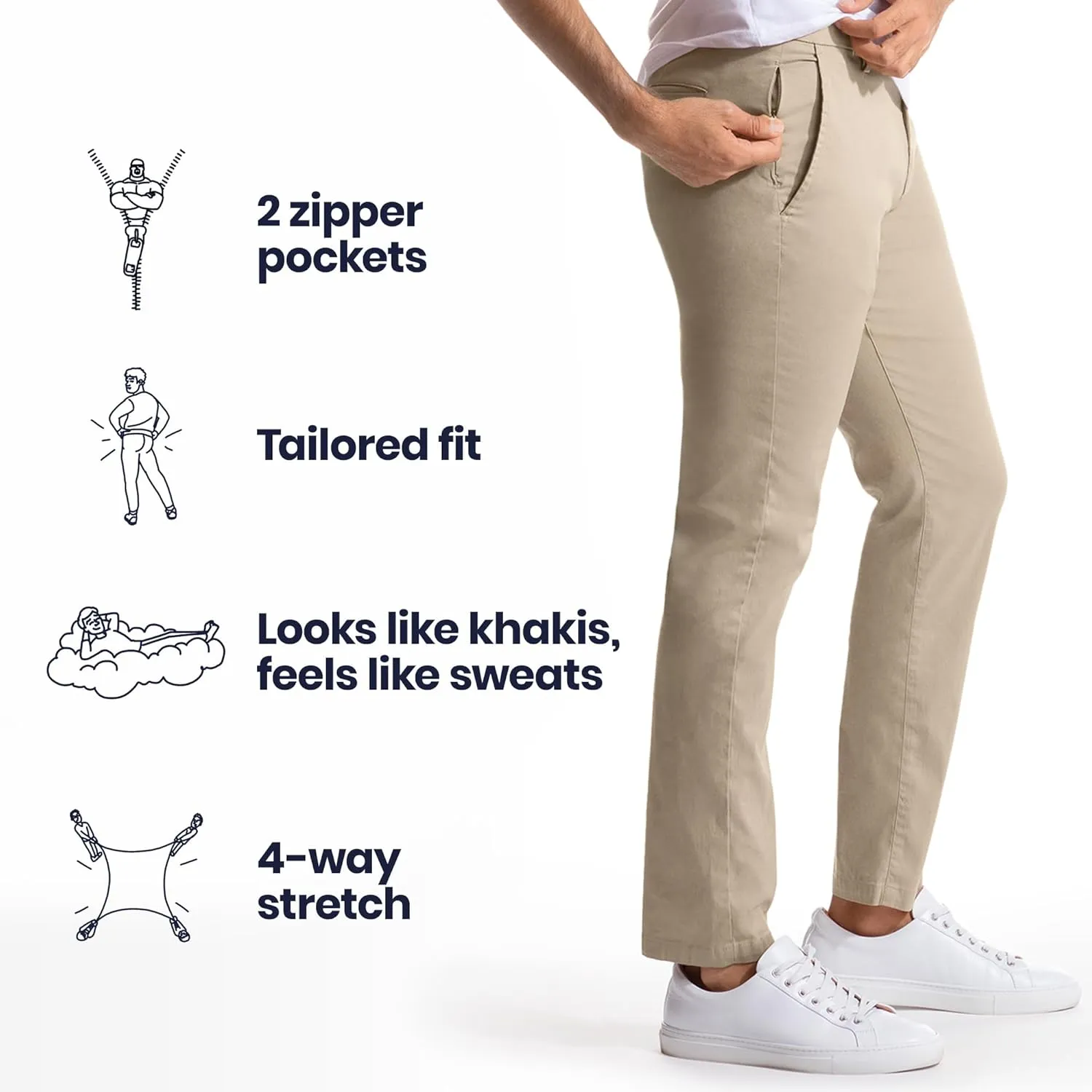 birddogs Mens Stretch Khakis – Casual, Slim Fit Pants