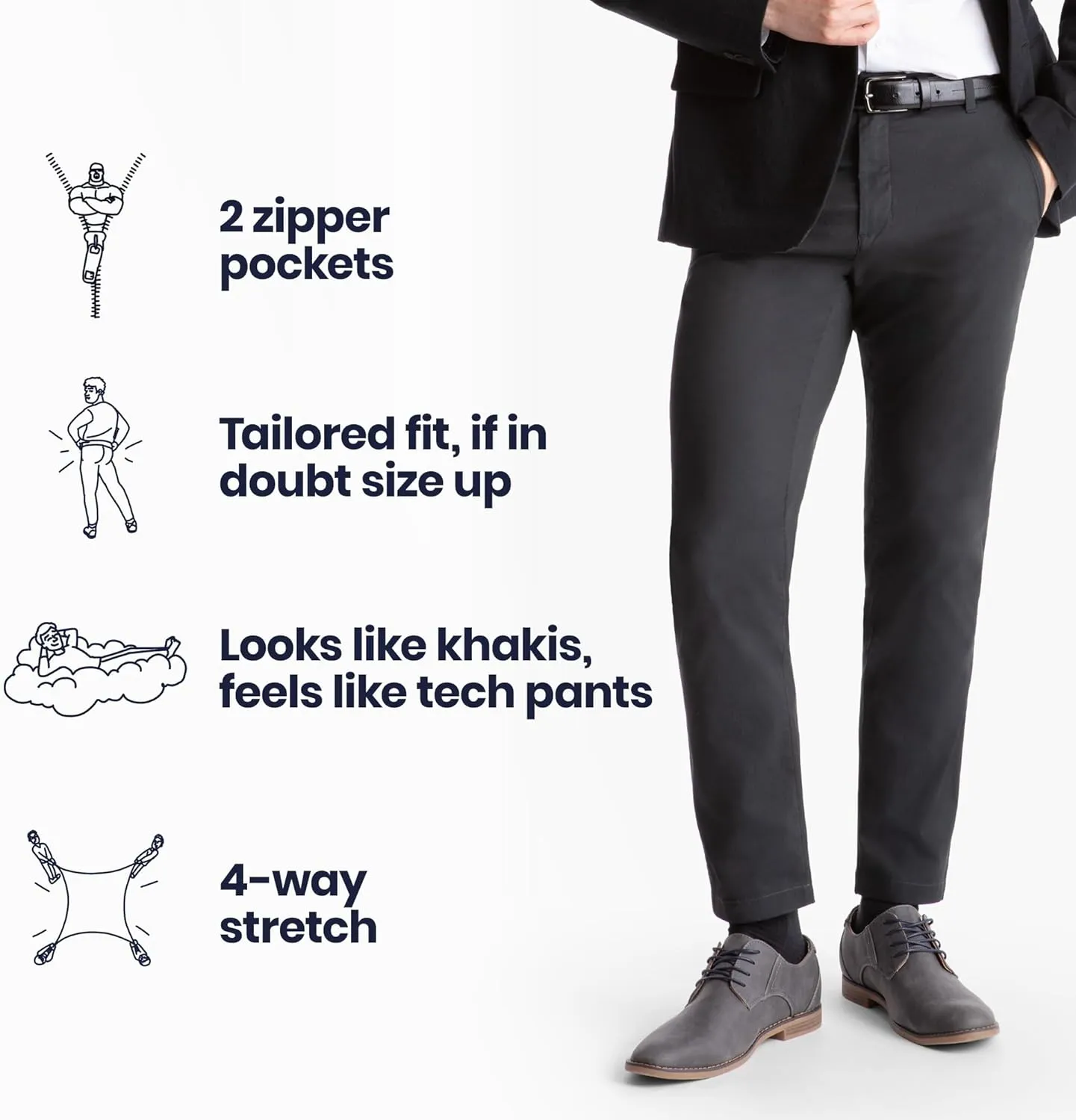 birddogs Mens Stretch Khakis – Casual, Slim Fit Pants