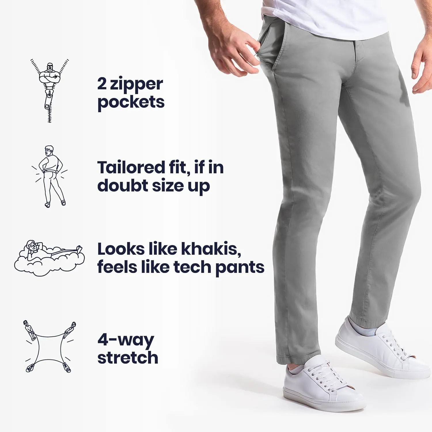 birddogs Mens Stretch Khakis – Casual, Slim Fit Pants