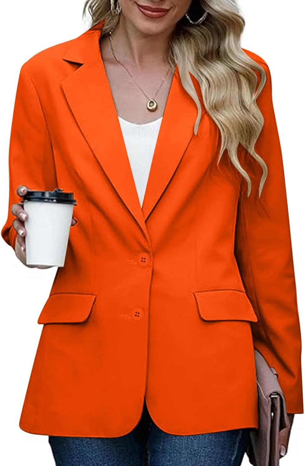 Blazers for Women Trendy Dressy Suit Jackets,2024 Winter Bussiness Suit Clothes,Long Sleeve Button Open Front Tops