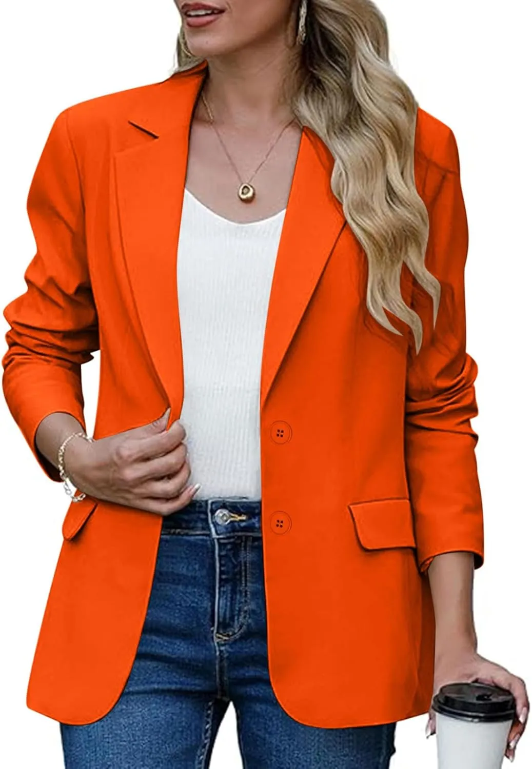 Blazers for Women Trendy Dressy Suit Jackets,2024 Winter Bussiness Suit Clothes,Long Sleeve Button Open Front Tops
