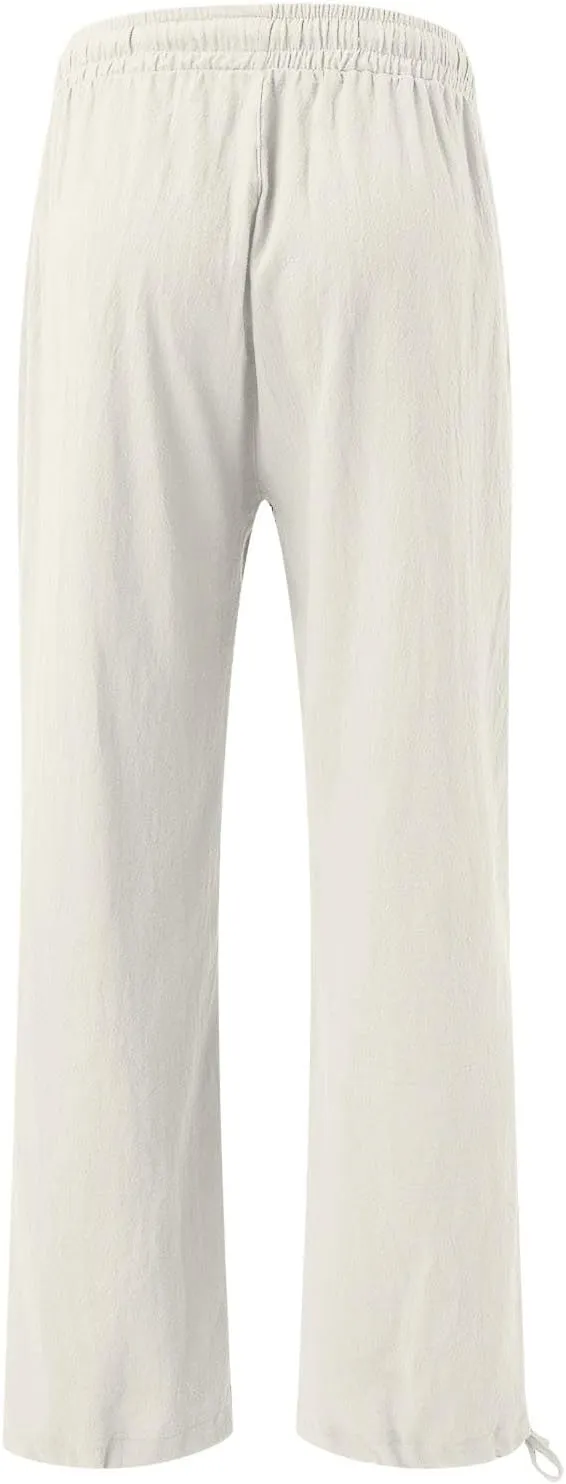 Boho Floral Fish Print Pants for Women Summer Baggy Japanese Style Wide Leg Elastic Waist Pants Trouser with Pockets