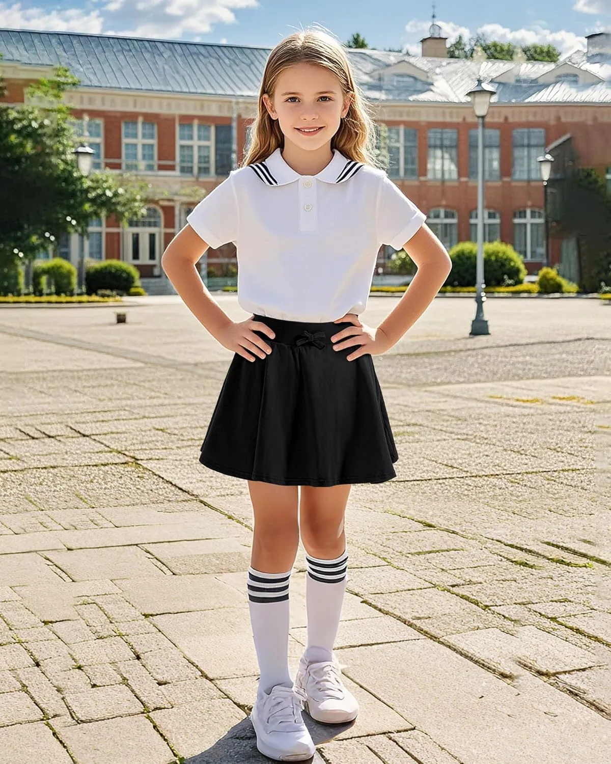 BOOPH Girls Skirts Kids Casual Mini Skorts Toddler Athletic Uniform Skirts with Pockets