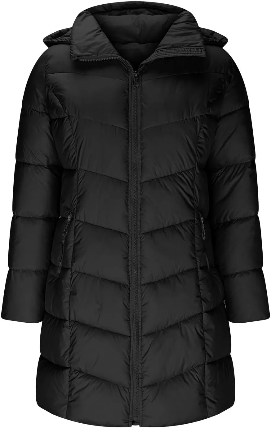 Borniu Women Winter Down Puffer Coat Warm Hooded Down Jacket Quilted Thicken Puffer Jacket Outerwear with Pockets