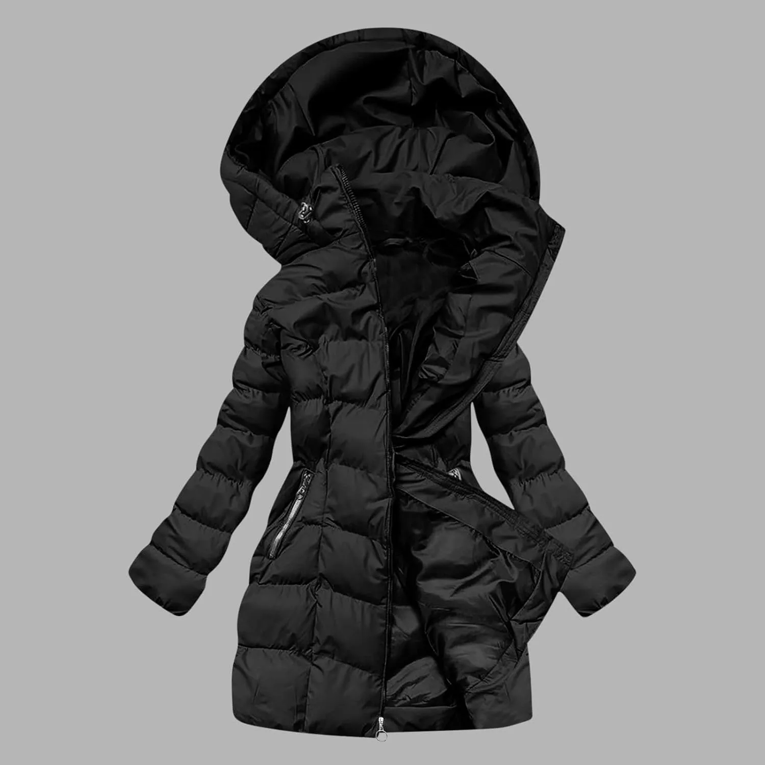 Borniu Women Winter Down Puffer Coat Warm Hooded Down Jacket Quilted Thicken Puffer Jacket Outerwear with Pockets